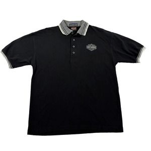 Harley Davidson Short Sleeve Polo Button Shirt Embroidered Mens L Black